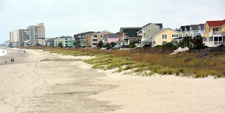 A view of the beach from Surfside Pier in Surfside Beach, SC