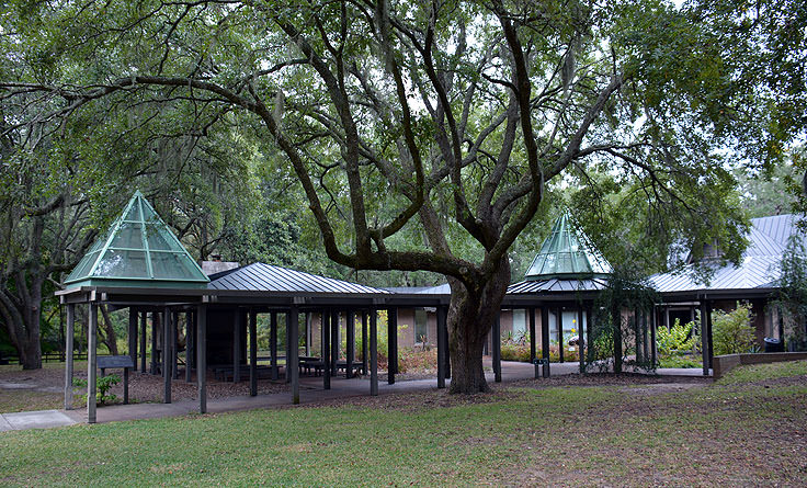 Sheltered picnic area at Brookgreen Gardens in Murrell's Inlet, SC