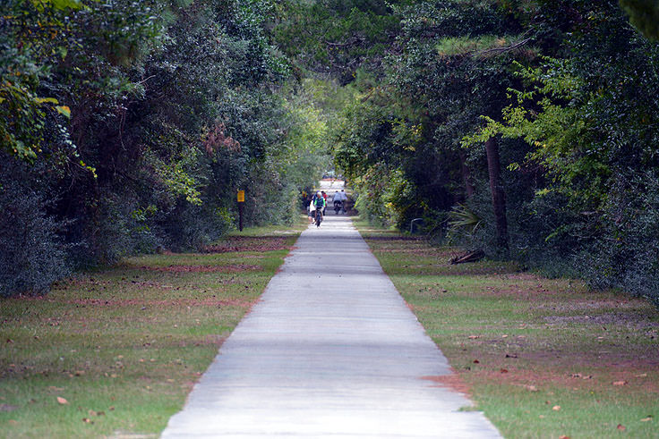 A biking and walking path at Atalaya at Huntington Island State Park