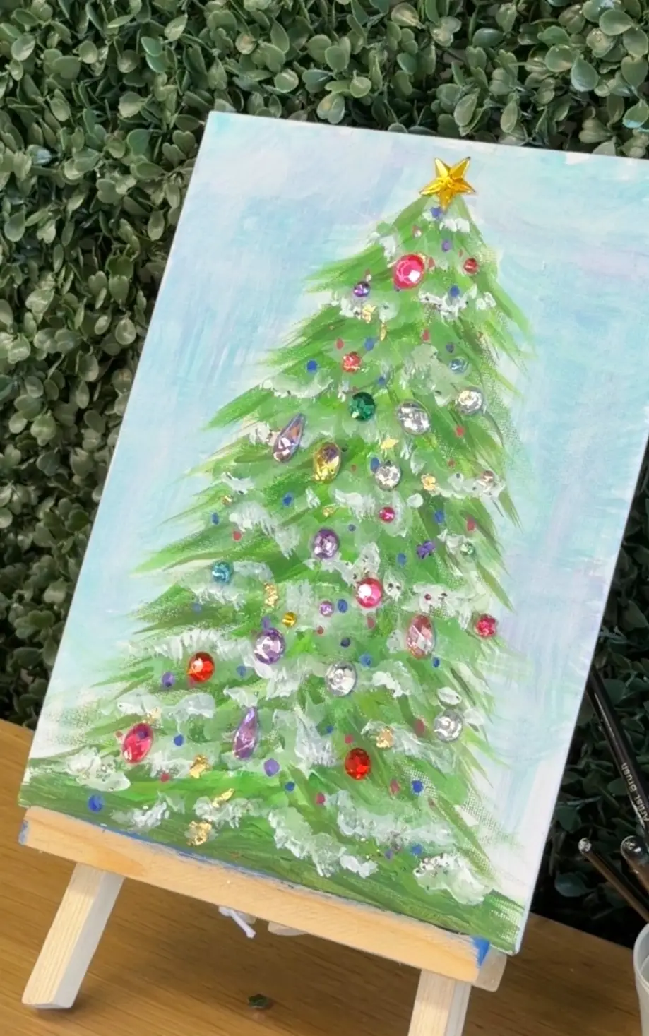 Festive Painted Canvas with Embellishments